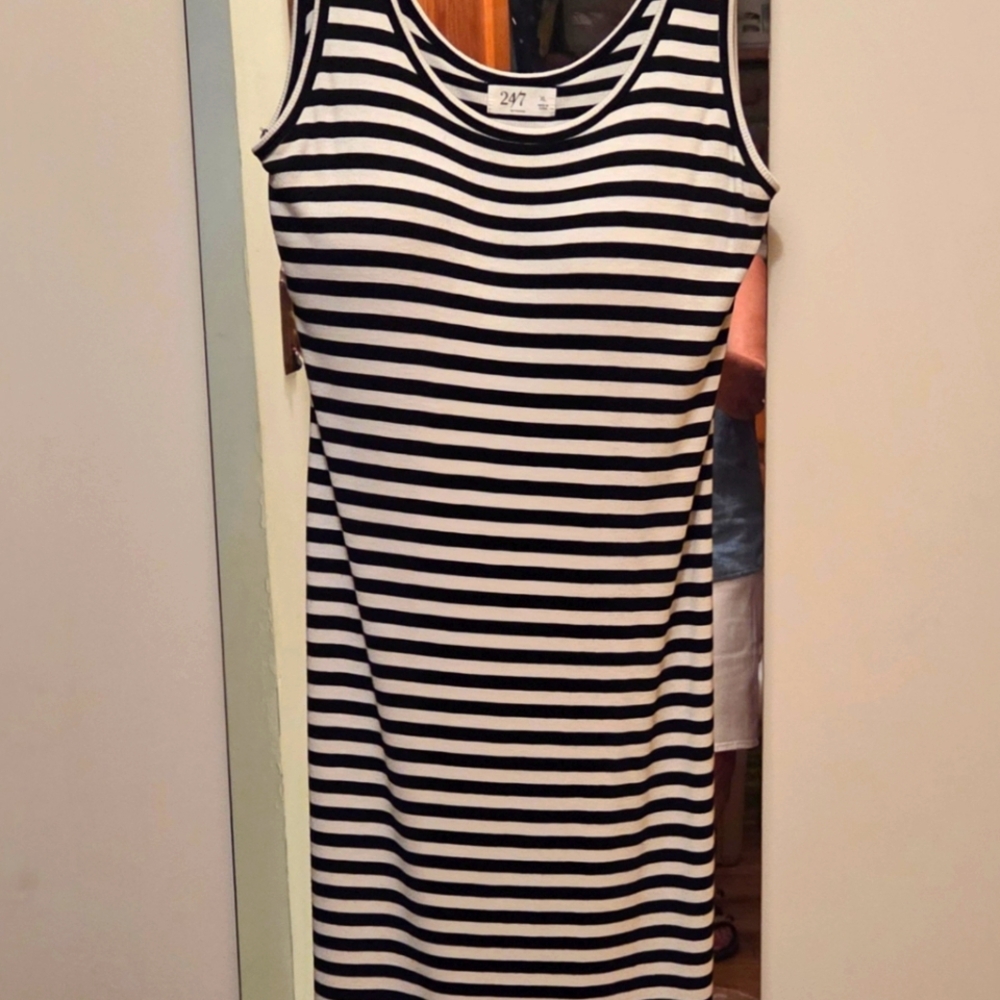Black and White Striped Tank Midi Dress